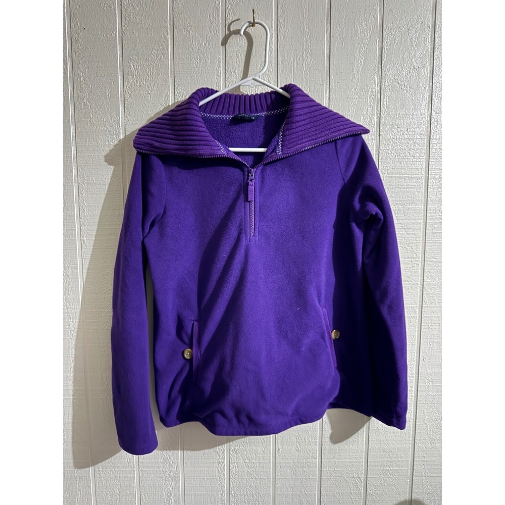 Lands End Purple Fleece Quarter Zip Pullover Ribbed Shawl Collar Womens S